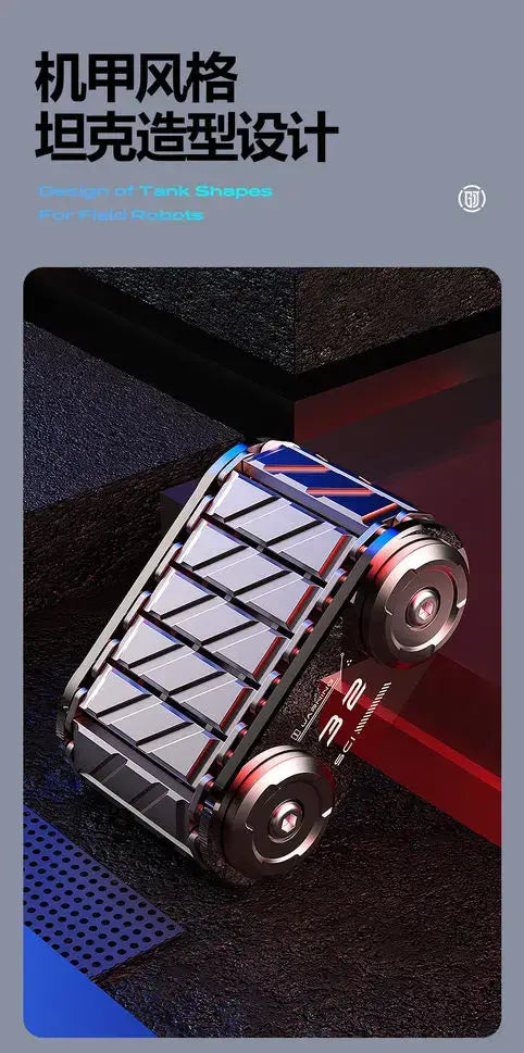Modern metal tank-style design showcasing a unique fidget spinner, ideal for stress relief and adult fidgeting.