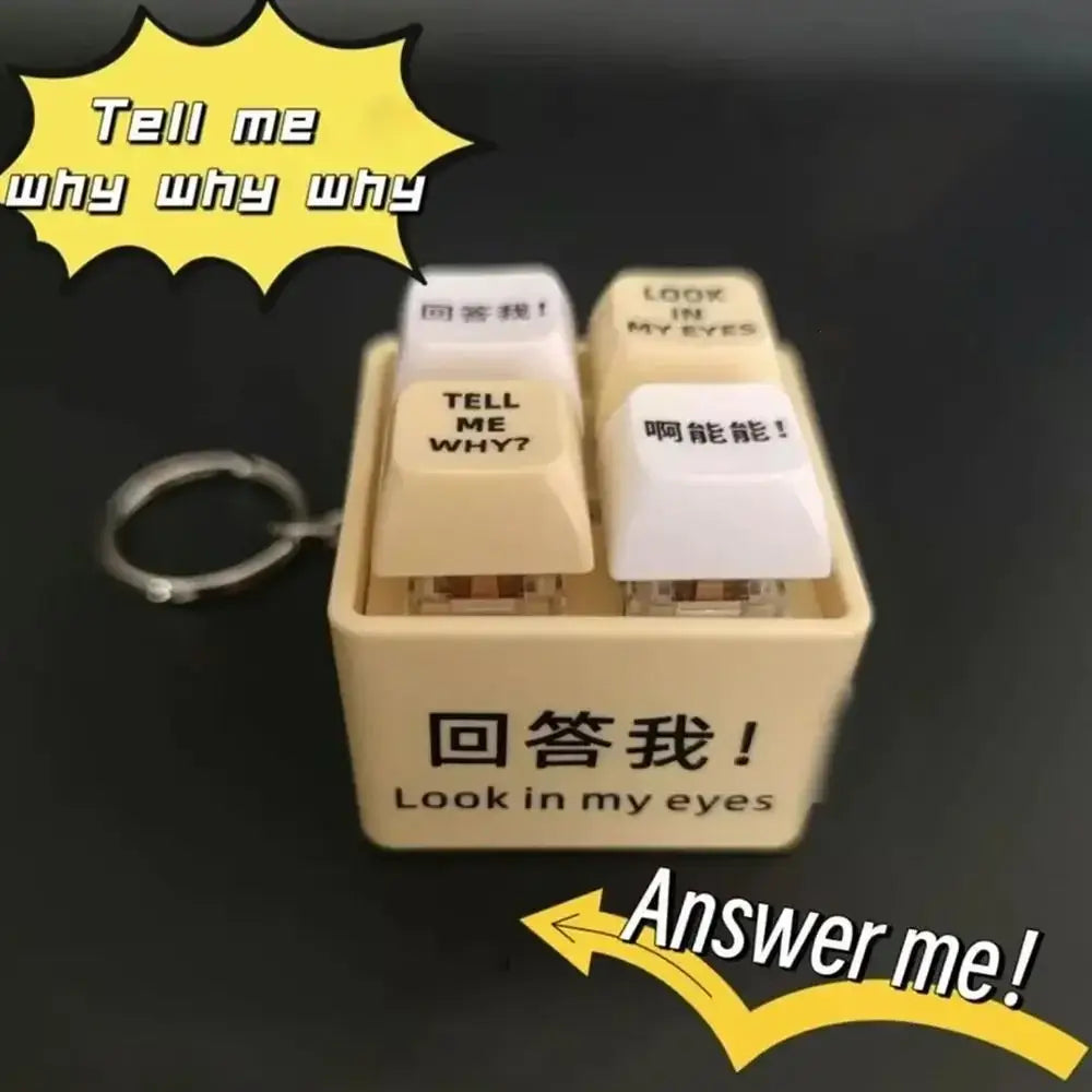 LOOKMYEYES™ Meme Voice Stress Toy with keychain, featuring funny phrases and LED colors for ultimate fidget fun.