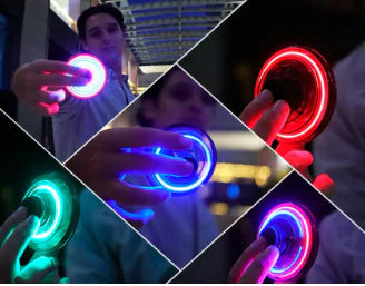 Vibrant LED flying spinner toy in action, showcasing colorful lights and easy handling for indoor or outdoor fun.