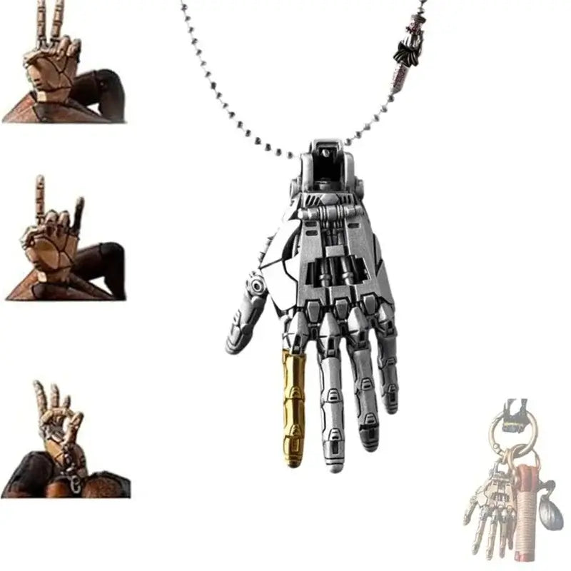5cm bionic robot hand pendant with movable joints, perfect for gifts and display, featuring intricate metallic design.
